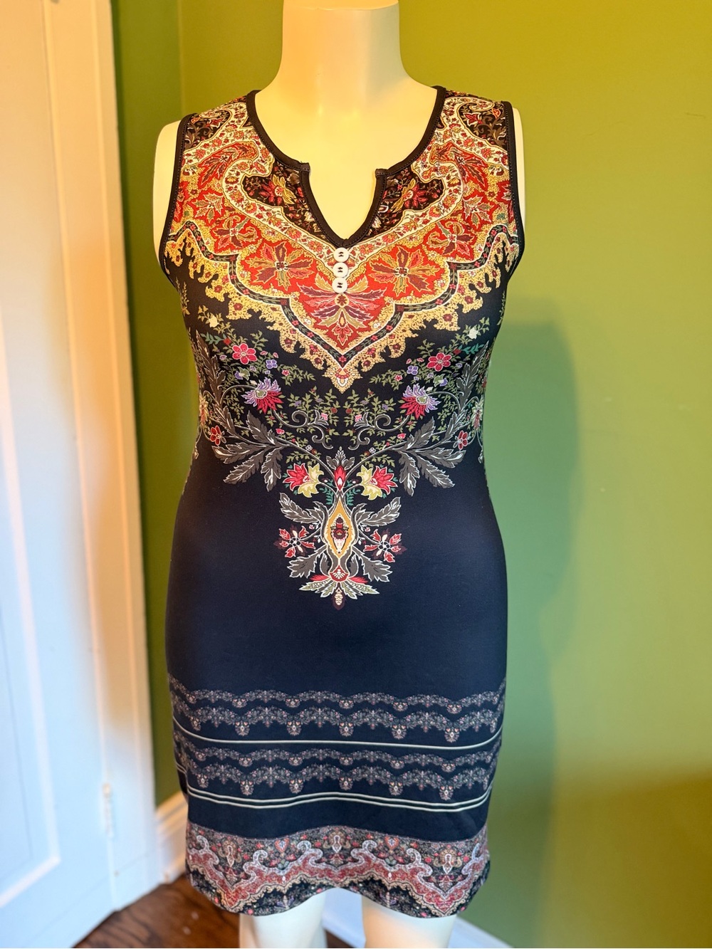 Sleeveless Black Floral-Print Knit Dress